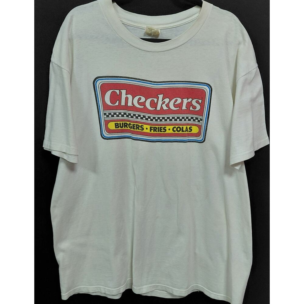 Vintage Checkers All American Champ Graphic Print T-Shirt White Knit One Size